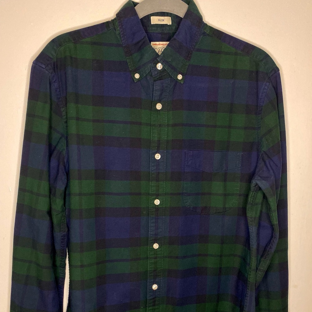 J.Crew American Pima Cotton Blue/Green Plaid Slim M